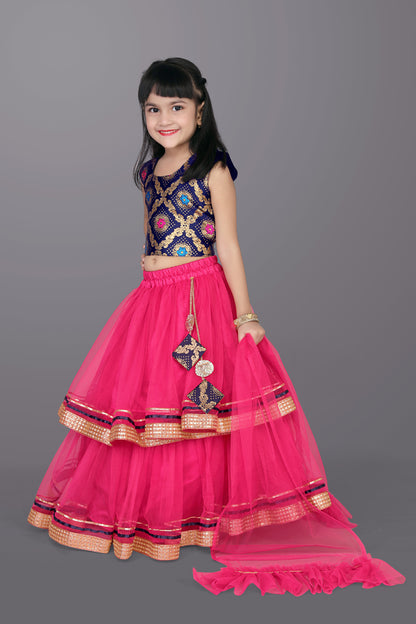 Girls Frill Design Lehenga Choli with Dupatta Set