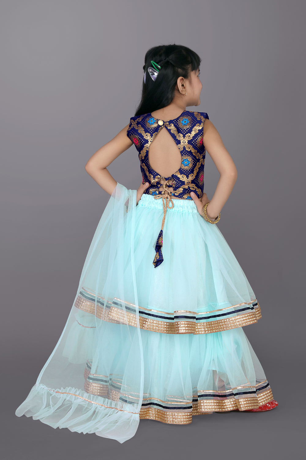 Girls Frill Design Lehenga Choli with Dupatta Set