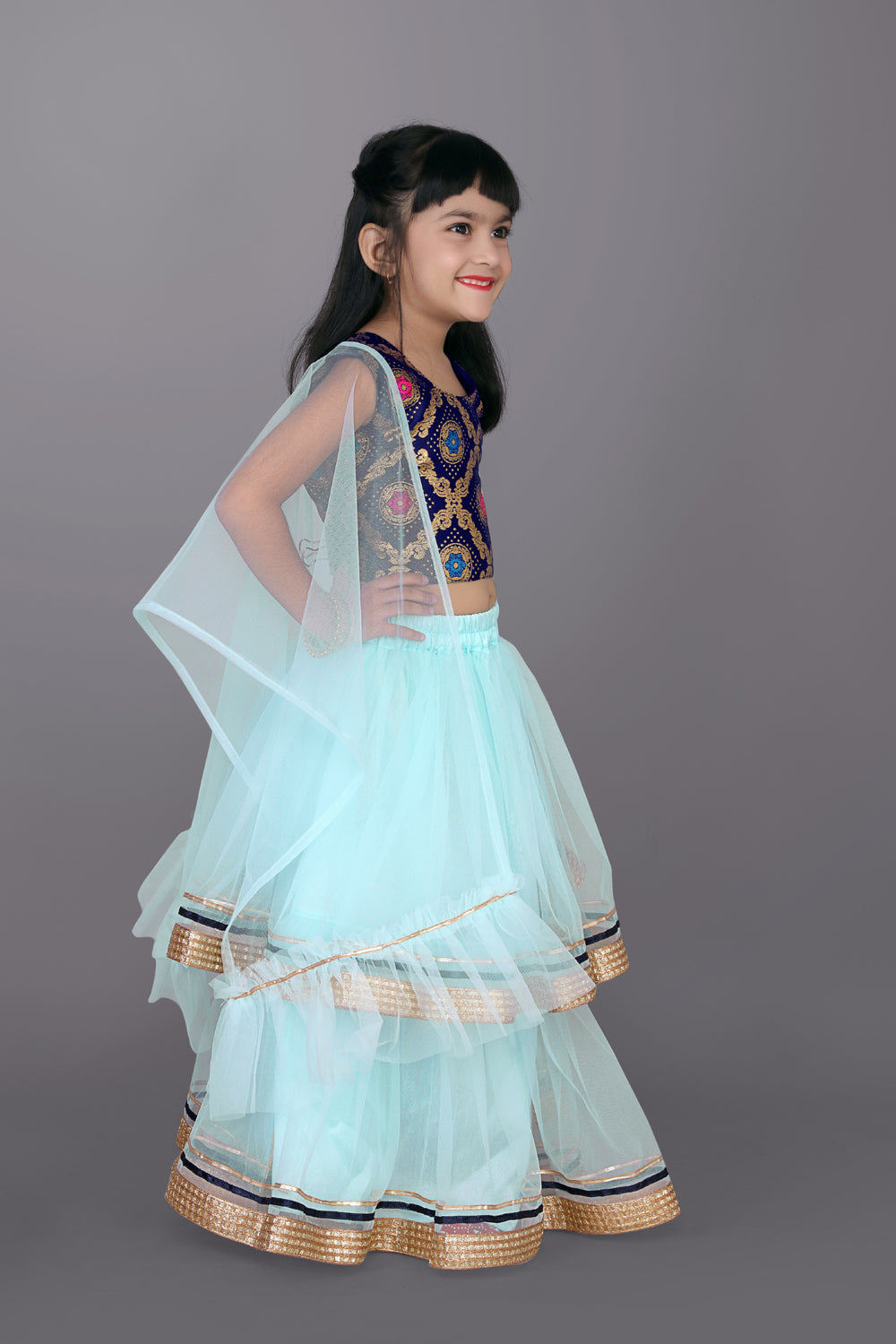 Girls Frill Design Lehenga Choli with Dupatta Set