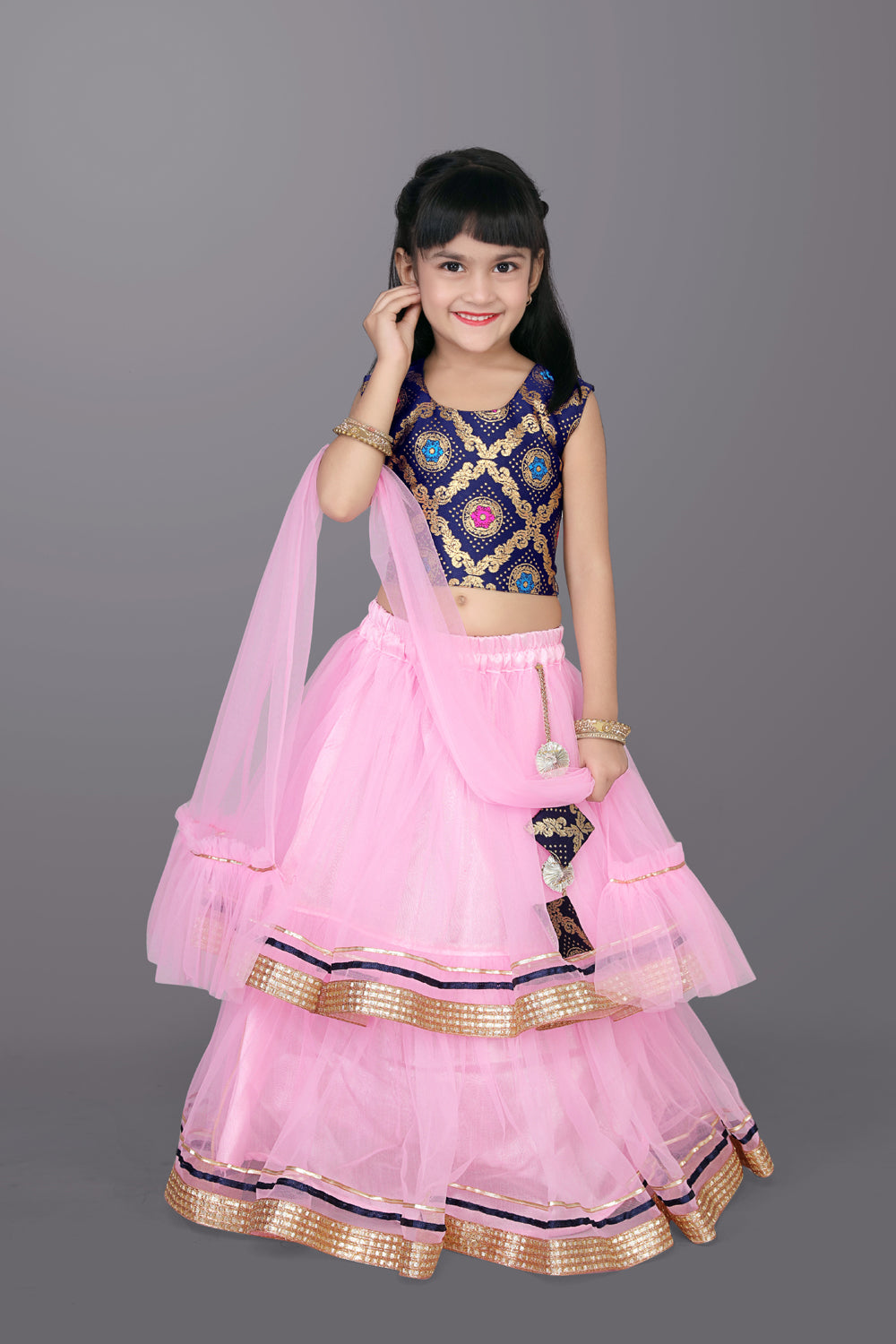 Girls Frill Design Lehenga Choli with Dupatta Set
