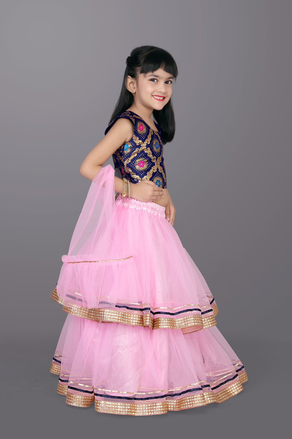 Girls Frill Design Lehenga Choli with Dupatta Set