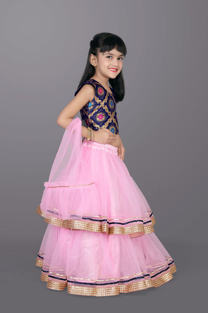 Girls Frill Design Lehenga Choli with Dupatta Set