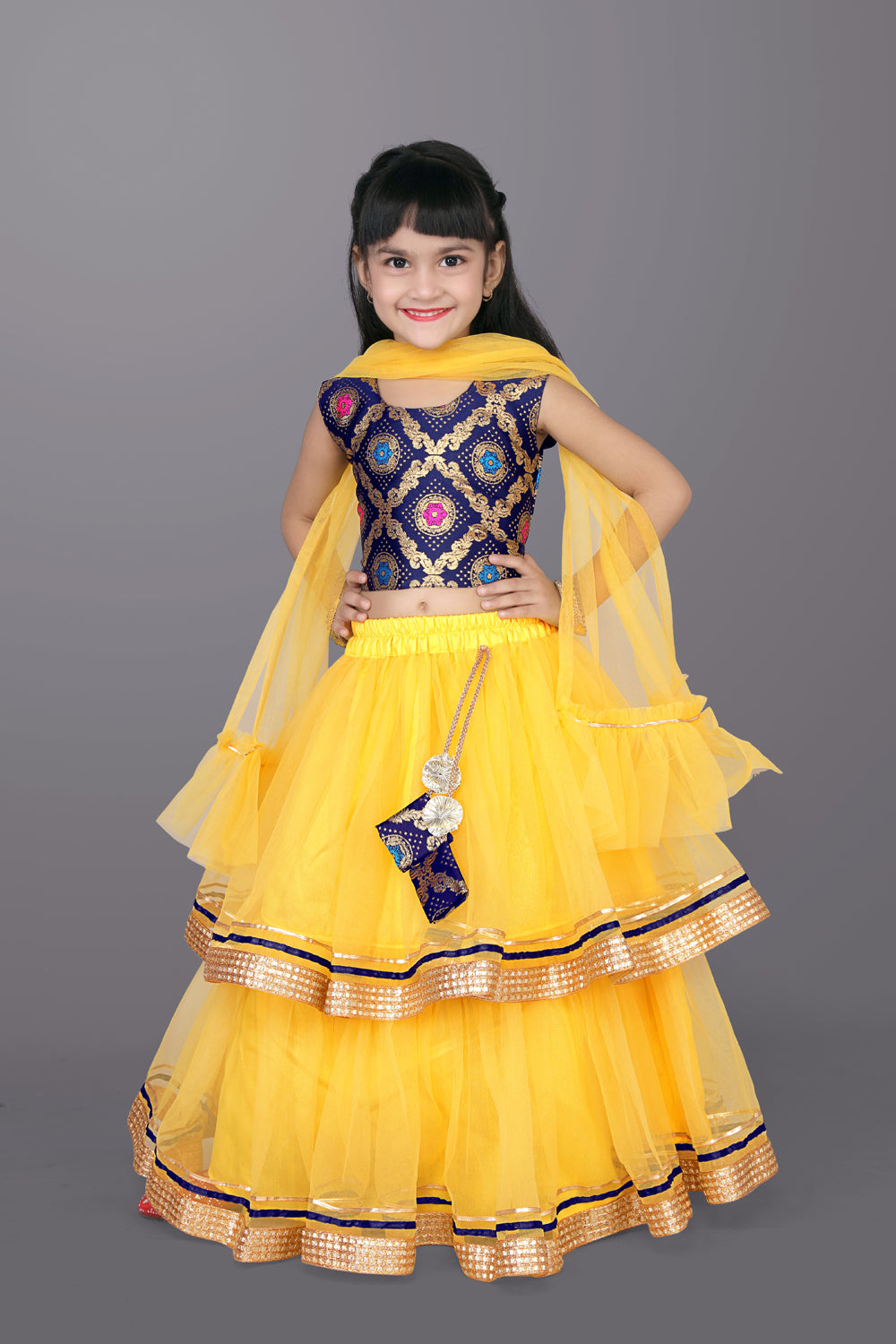 Girls Frill Design Lehenga Choli with Dupatta Set