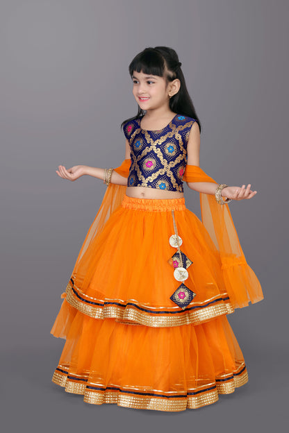 Girls Frill Design Lehenga Choli with Dupatta Set