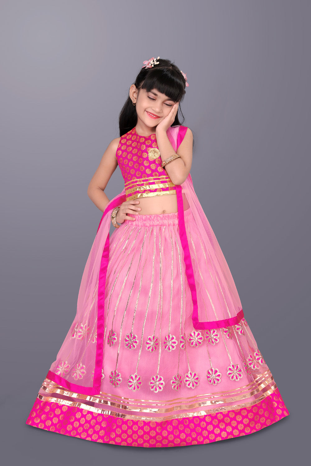 Girls Floral Embroidered Lehenga Choli Set with Dupatta