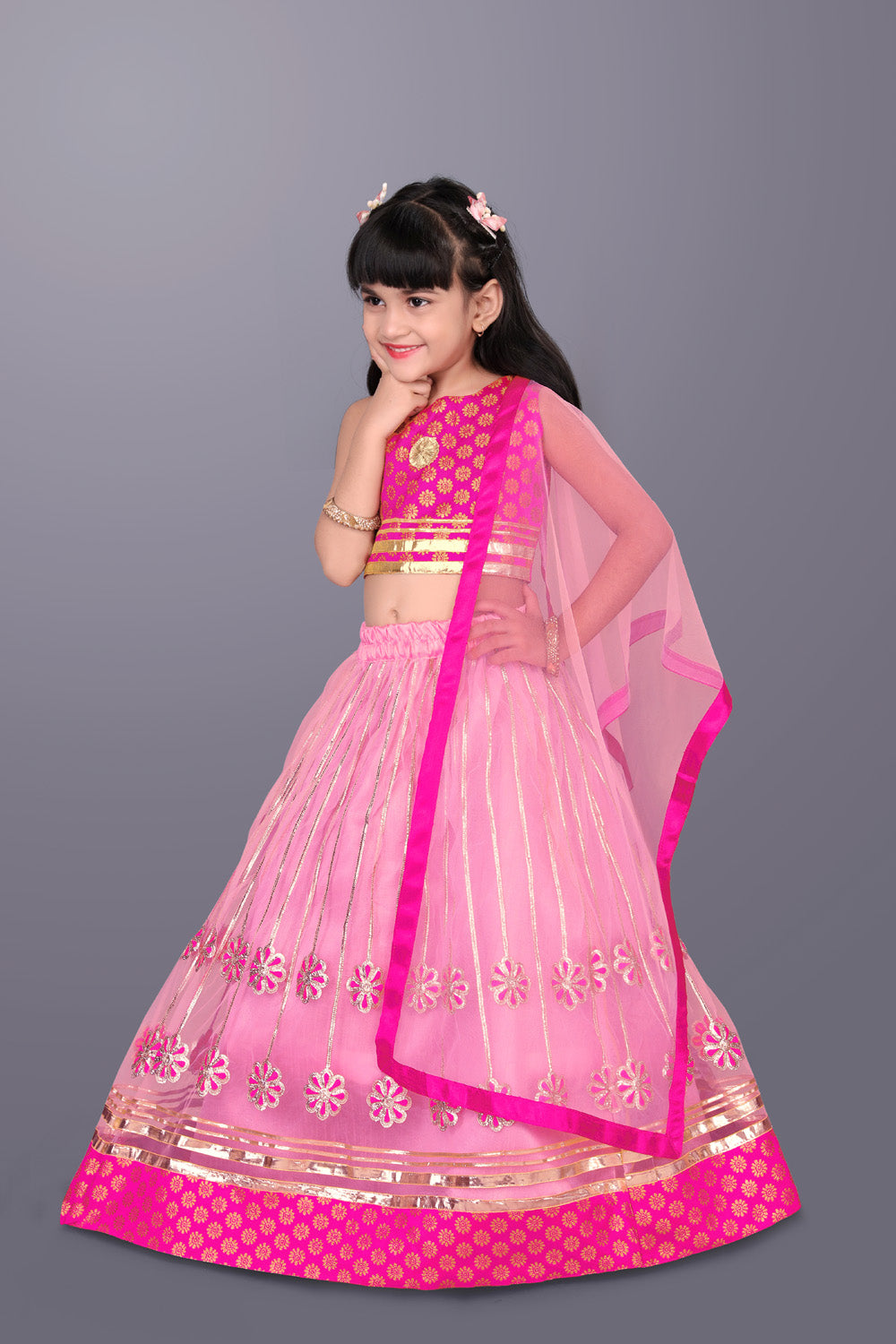 Girls Floral Embroidered Lehenga Choli Set with Dupatta