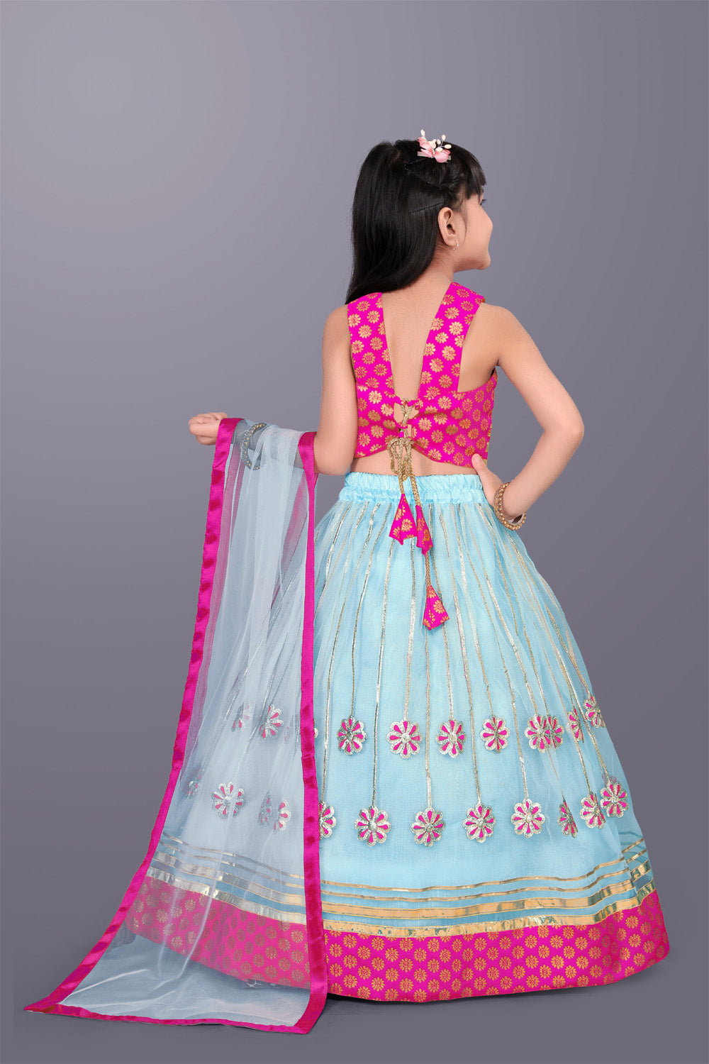 Girls Floral Embroidered Lehenga Choli Set with Dupatta