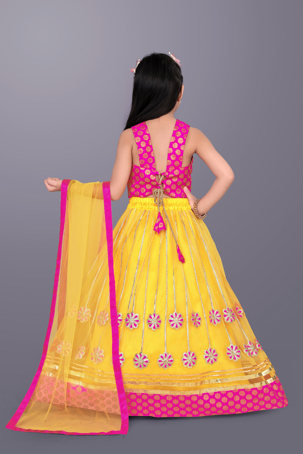 Girls Floral Embroidered Lehenga Choli Set with Dupatta