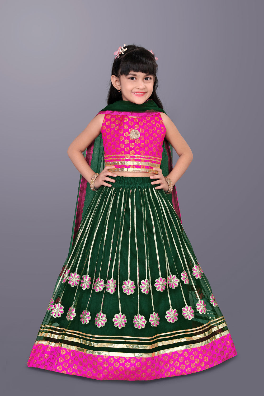 Girls Floral Embroidered Lehenga Choli Set with Dupatta