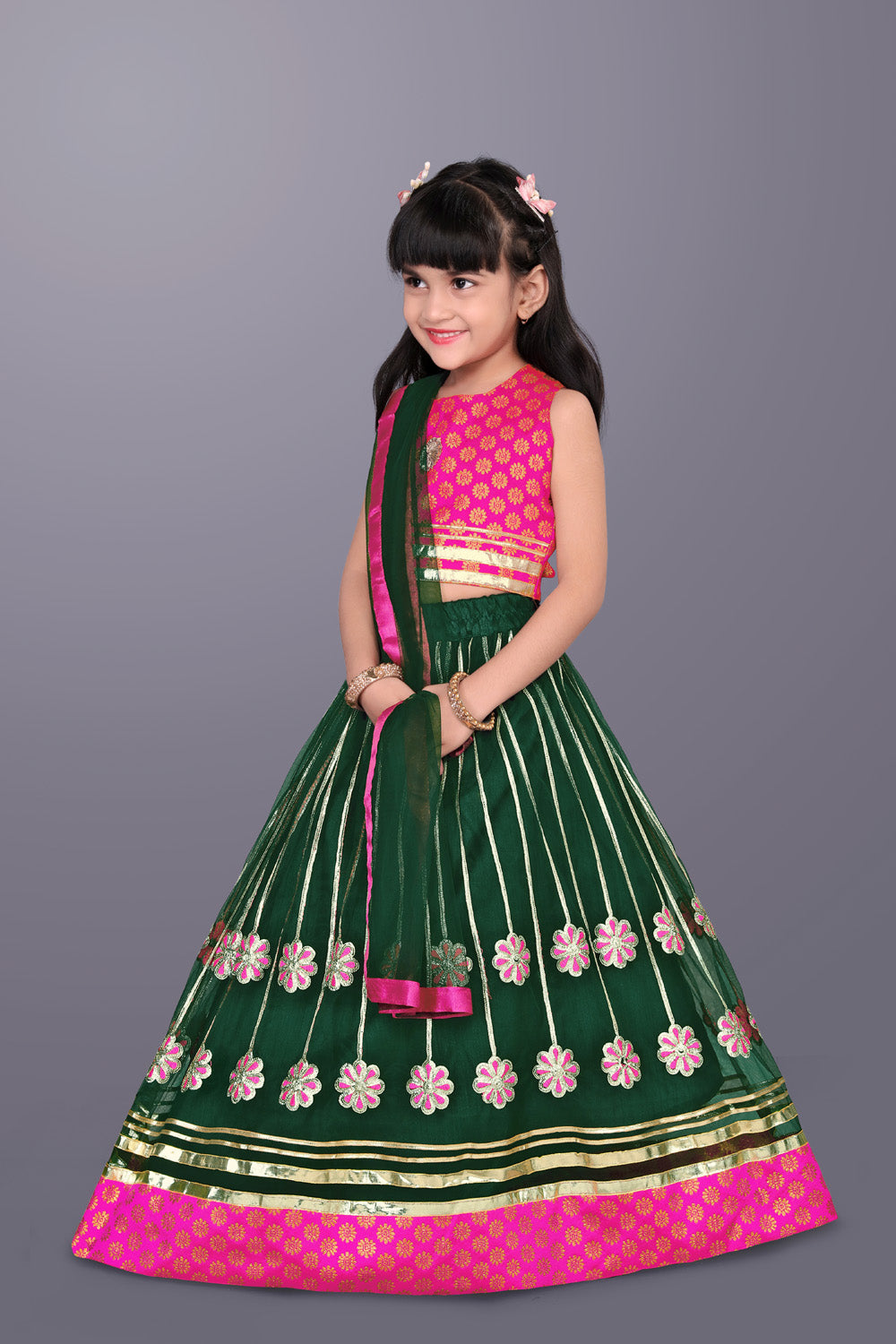 Girls Floral Embroidered Lehenga Choli Set with Dupatta