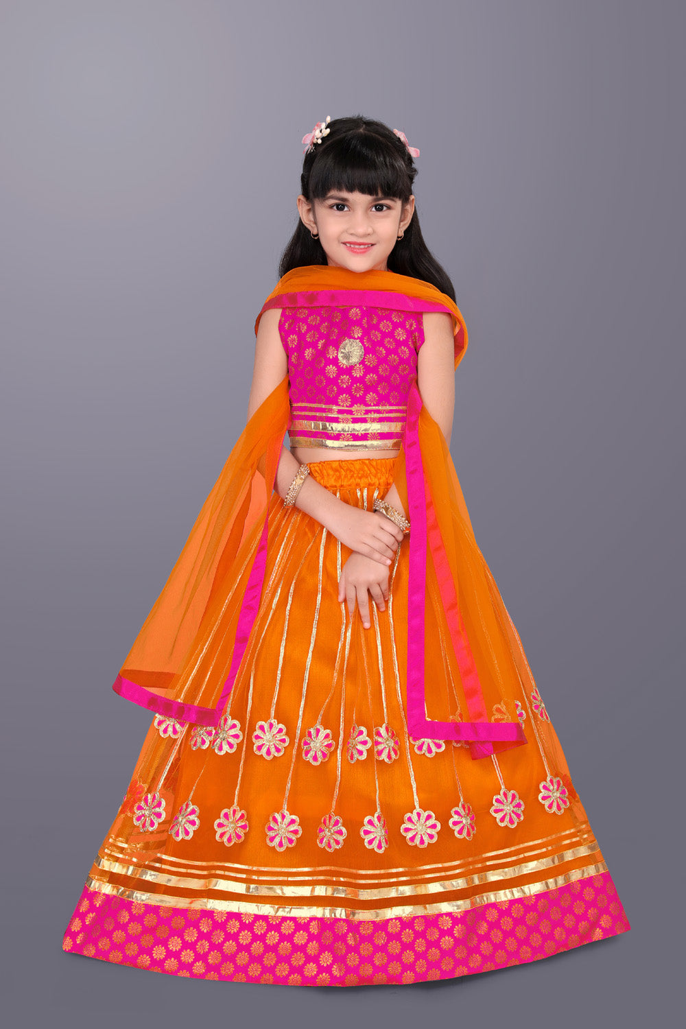 Girls Floral Embroidered Lehenga Choli Set with Dupatta