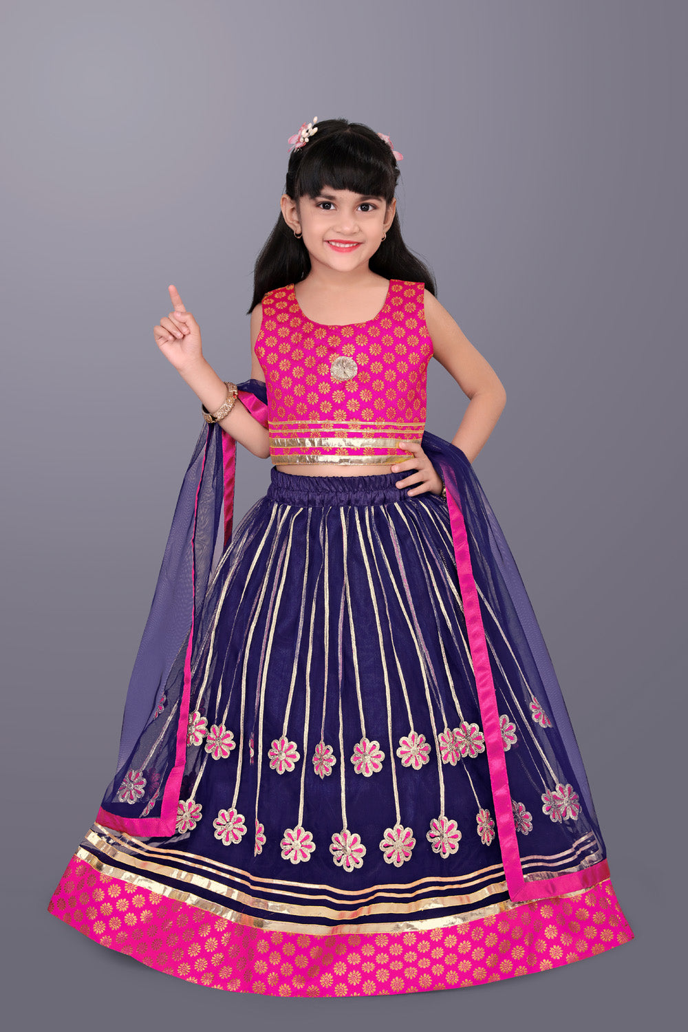 Girls Floral Embroidered Lehenga Choli Set with Dupatta