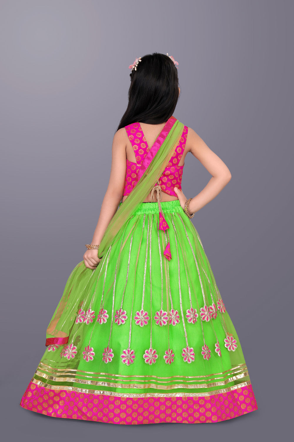 Girls Floral Embroidered Lehenga Choli Set with Dupatta
