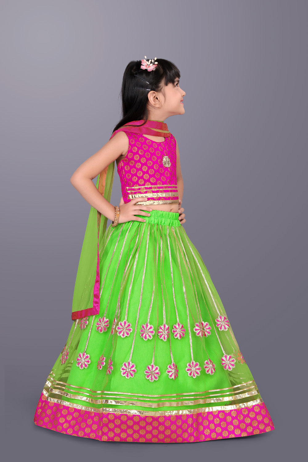 Girls Floral Embroidered Lehenga Choli Set with Dupatta