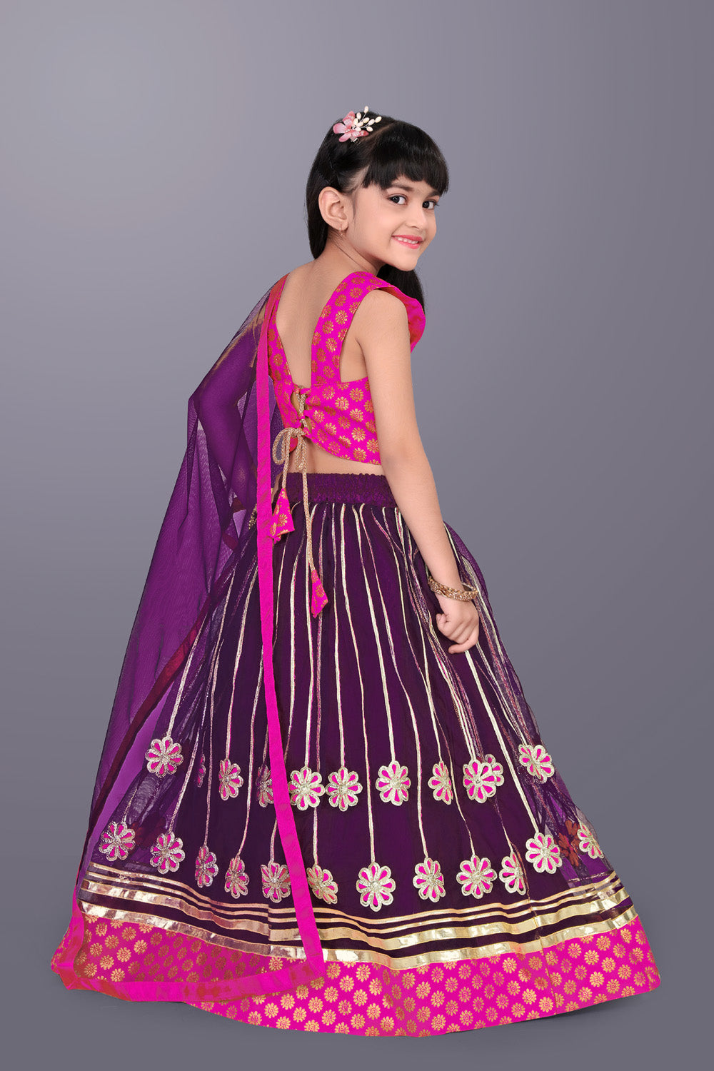 Girls Floral Embroidered Lehenga Choli Set with Dupatta