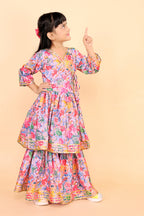 Girls Floral Kurti Sharara Set Beige Brown Festive Ethnic Wear Kids Wedding Outfit