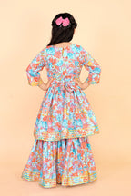 Girls Floral Kurti Sharara Set Beige Brown Festive Ethnic Wear Kids Wedding Outfit