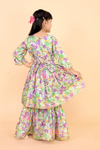 Girls Floral Kurti Sharara Set Beige Brown Festive Ethnic Wear Kids Wedding Outfit