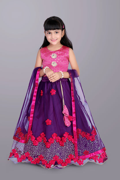 Girls Embroidered Lehenga Choli with Dupatta Set