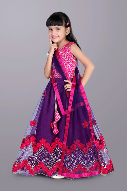 Girls Embroidered Lehenga Choli with Dupatta Set