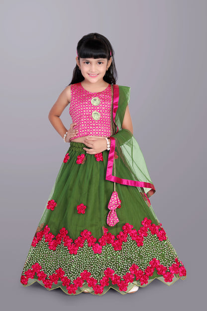 Girls Embroidered Lehenga Choli with Dupatta Set