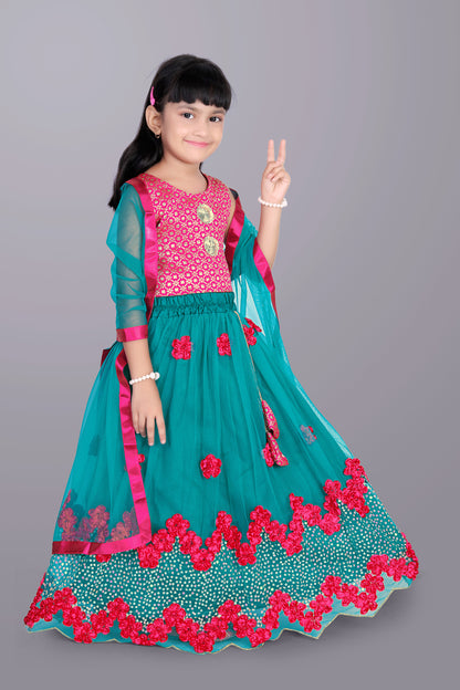 Girls Embroidered Lehenga Choli with Dupatta Set