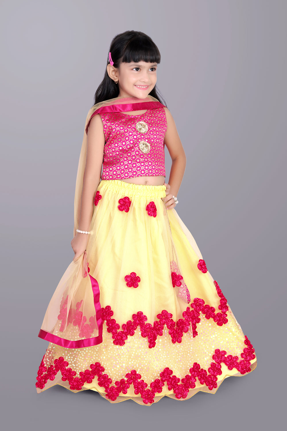 Girls Embroidered Lehenga Choli with Dupatta Set