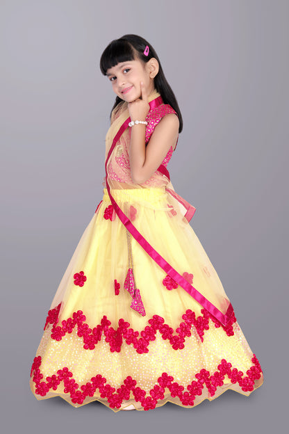 Girls Embroidered Lehenga Choli with Dupatta Set