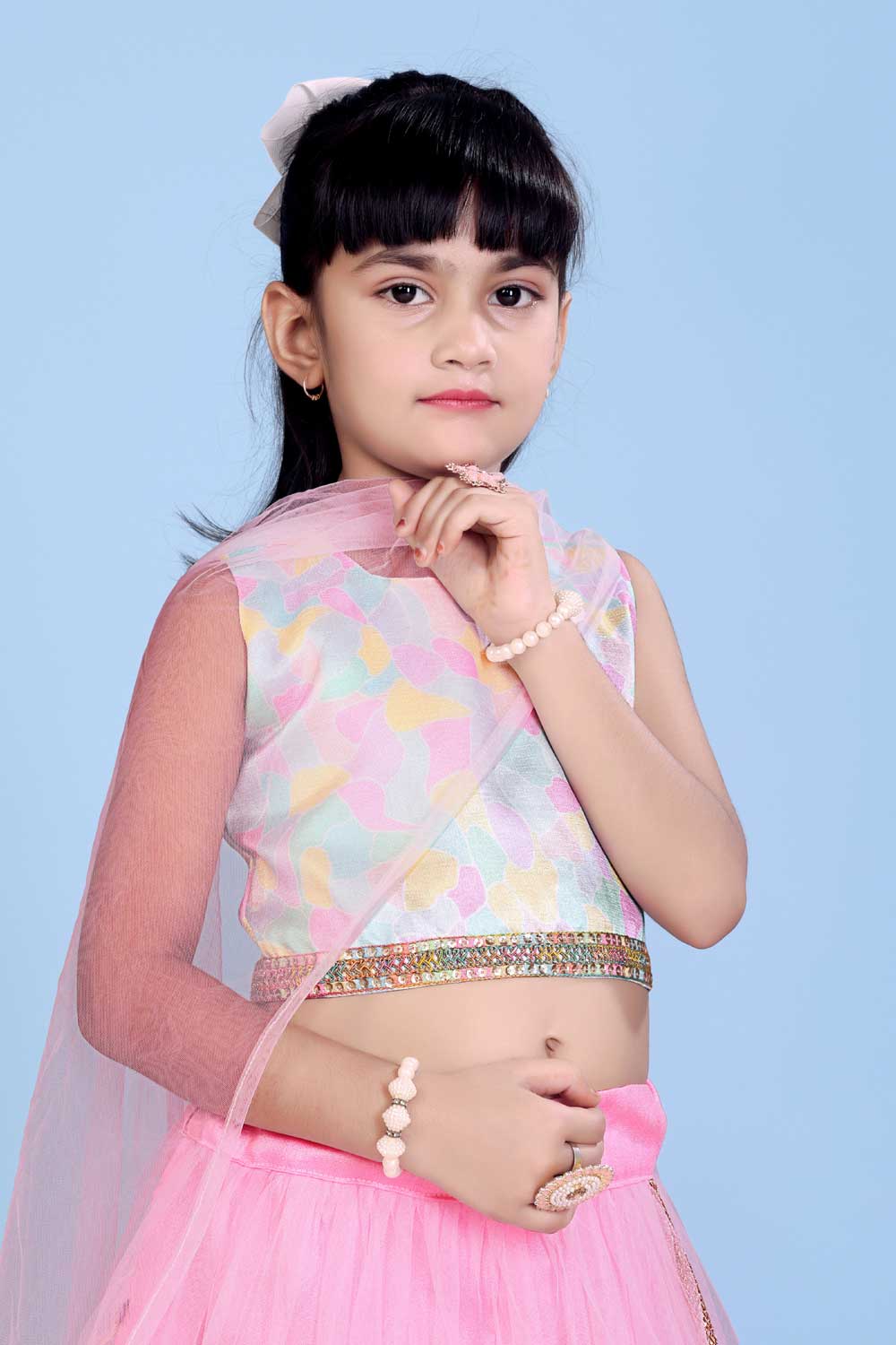 Baby Girl Lehenga Set with 3D Floral Hem & Dupatta