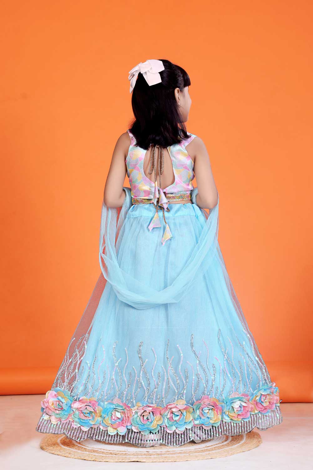 Baby Girl Lehenga Set with 3D Floral Hem & Dupatta