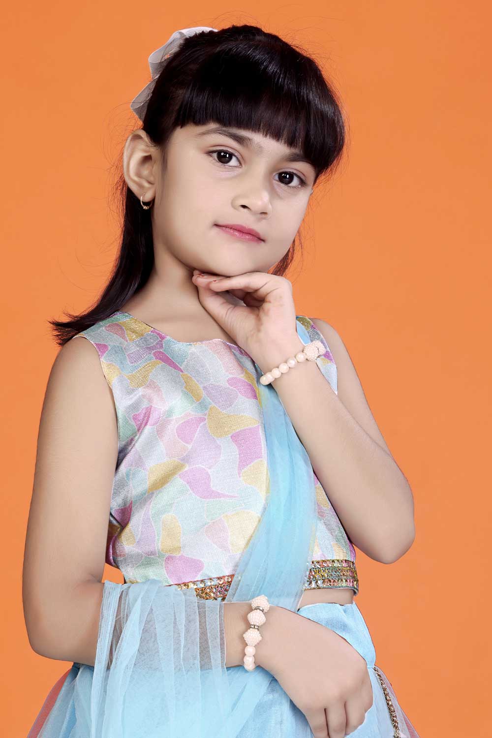Baby Girl Lehenga Set with 3D Floral Hem & Dupatta