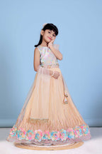 Baby Girl Lehenga Set with 3D Floral Hem & Dupatta