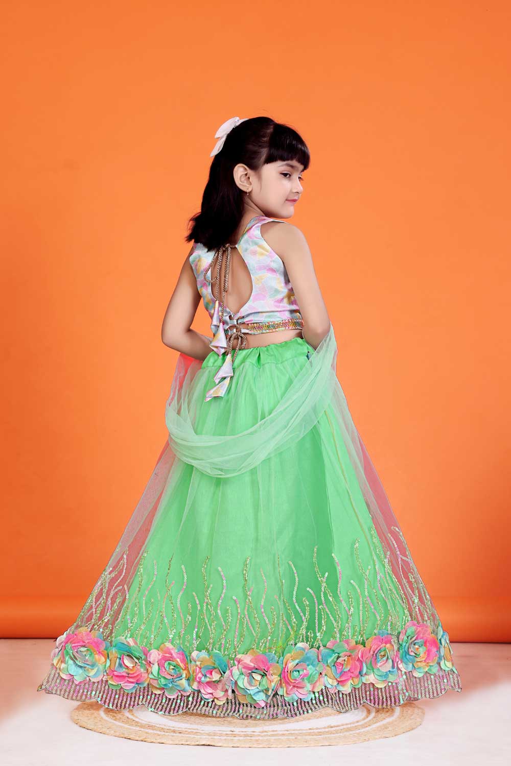Baby Girl Lehenga Set with 3D Floral Hem & Dupatta