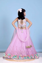 Baby Girl Lehenga Set with 3D Floral Hem & Dupatta