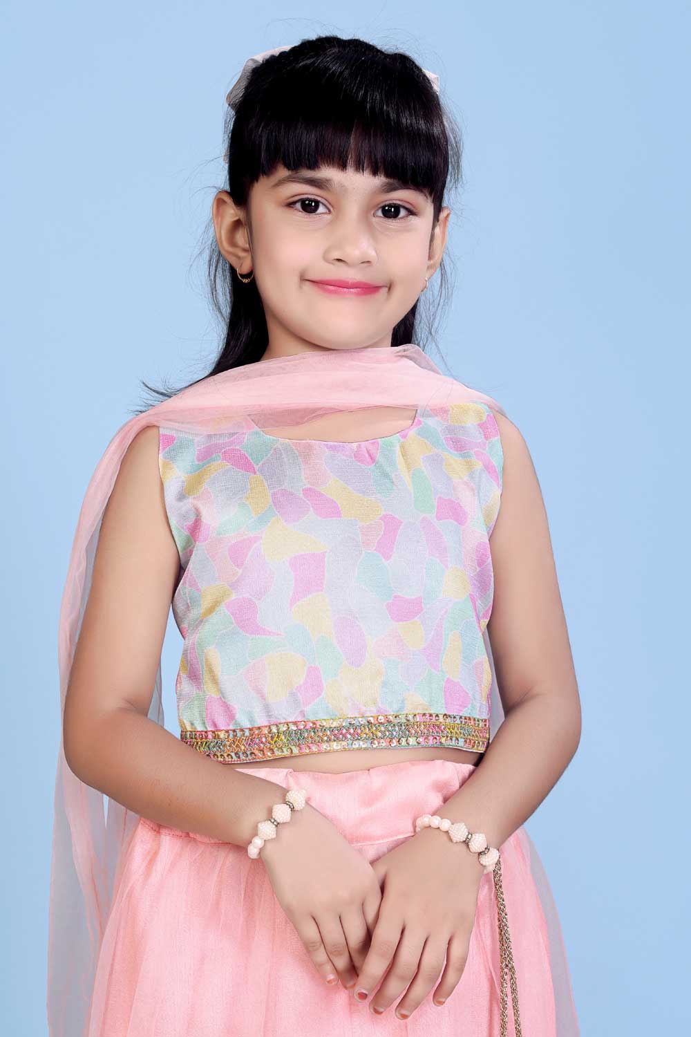 Baby Girl Lehenga Set with 3D Floral Hem & Dupatta