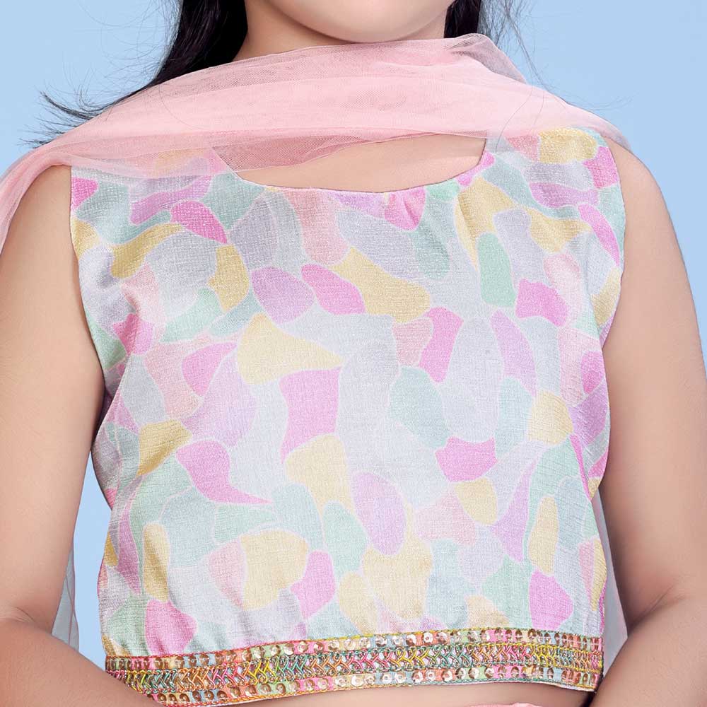 Baby Girl Lehenga Set with 3D Floral Hem & Dupatta