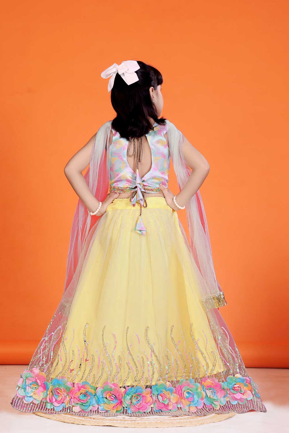 Baby Girl Lehenga Set with 3D Floral Hem & Dupatta