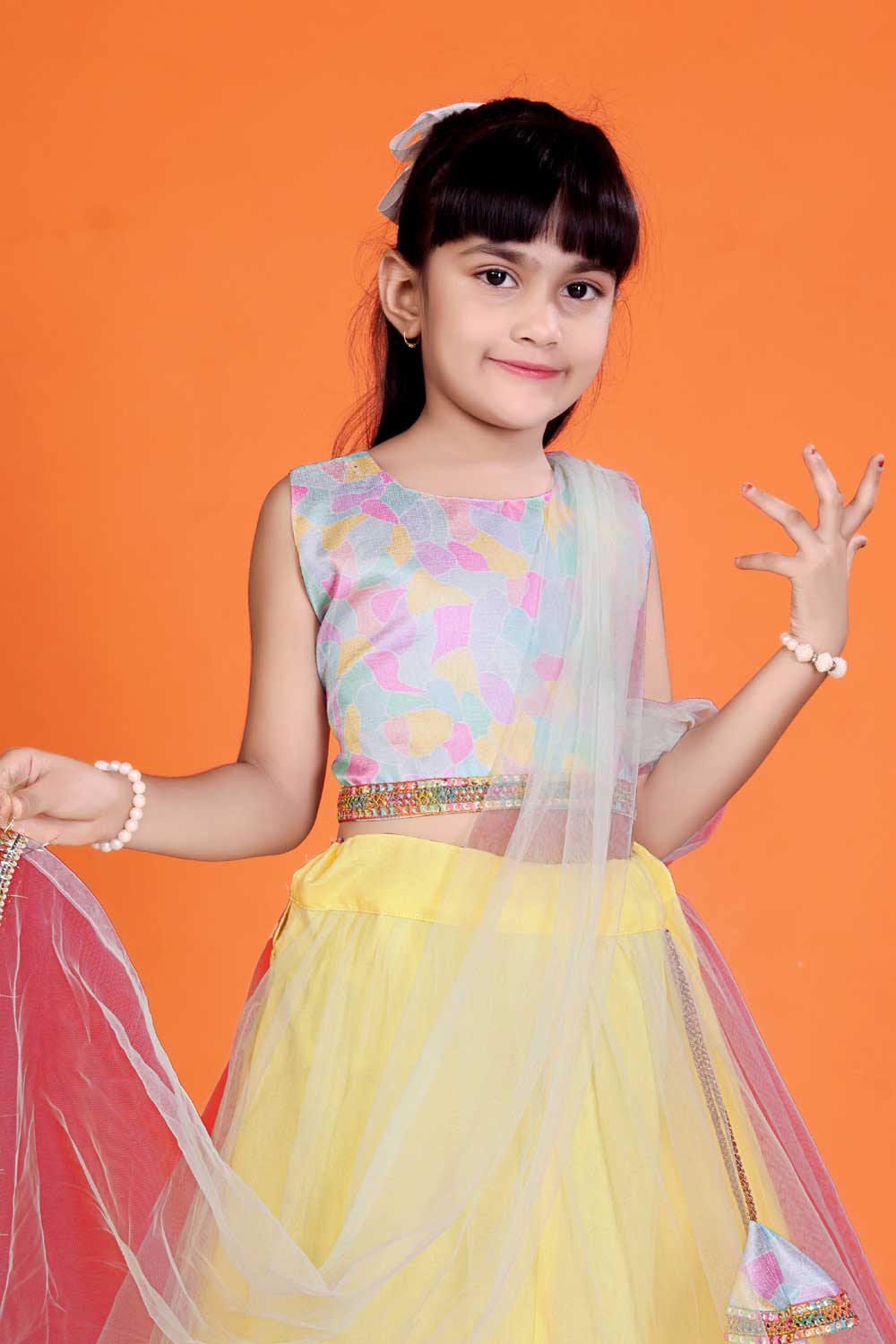 Baby Girl Lehenga Set with 3D Floral Hem & Dupatta