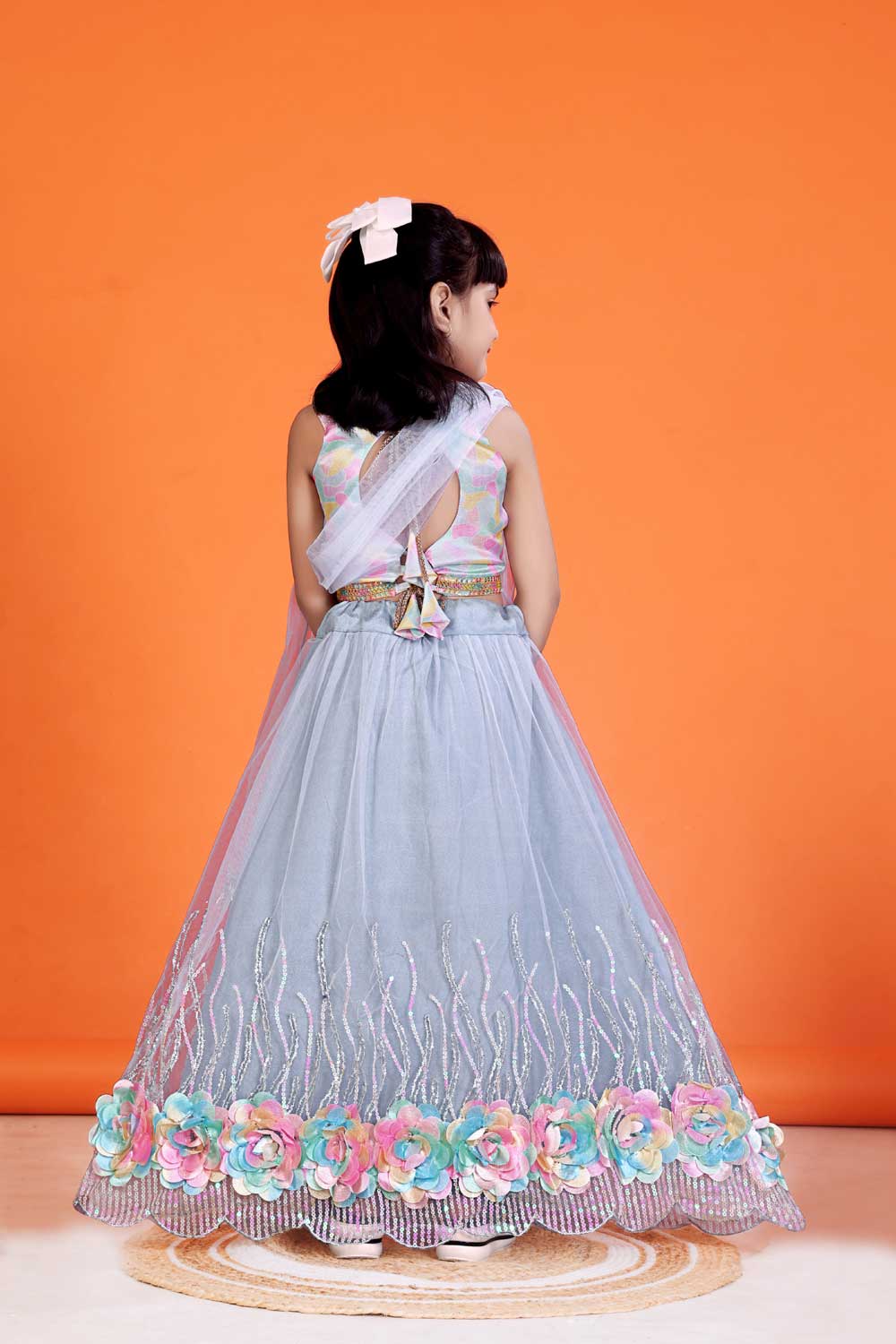Baby Girl Lehenga Set with 3D Floral Hem & Dupatta