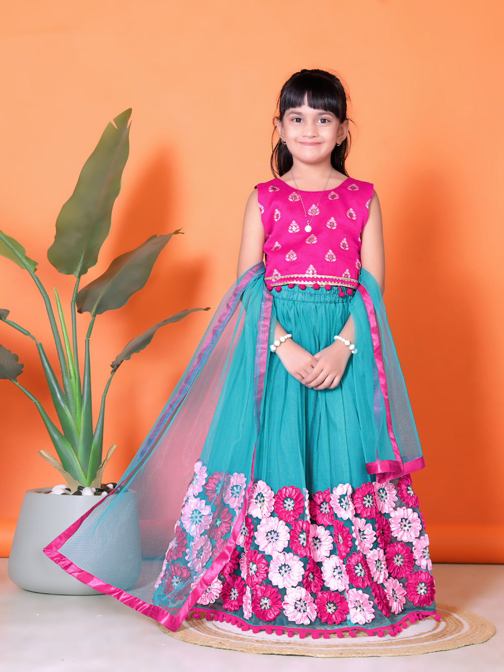 Girls Lehenga Choli Floral Kids Wedding Party Ethnic Dress Festive Wear