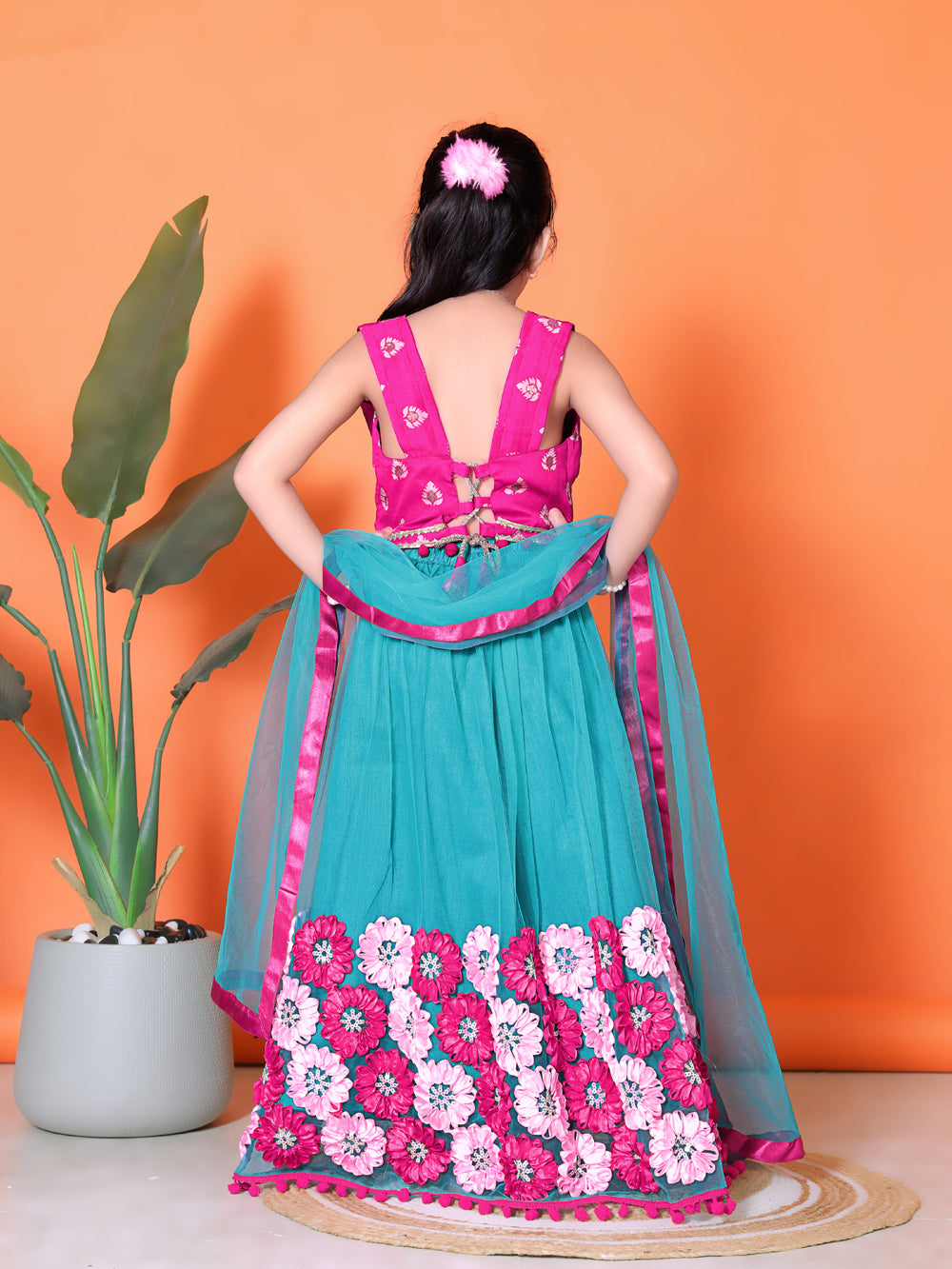 Girls Lehenga Choli Floral Kids Wedding Party Ethnic Dress Festive Wear