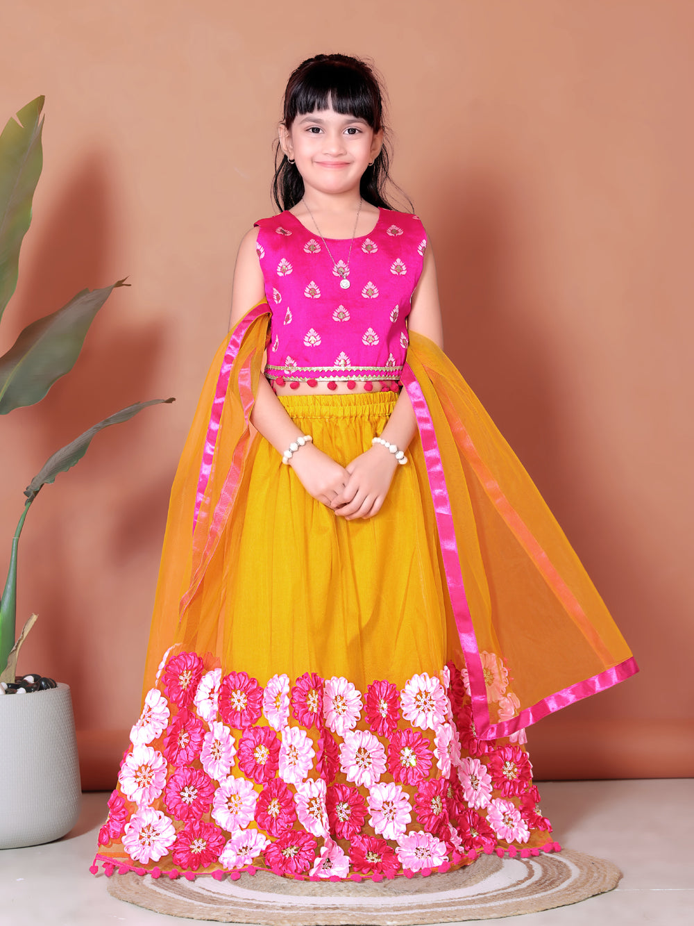 Girls Lehenga Choli Floral Kids Wedding Party Ethnic Dress Festive Wear