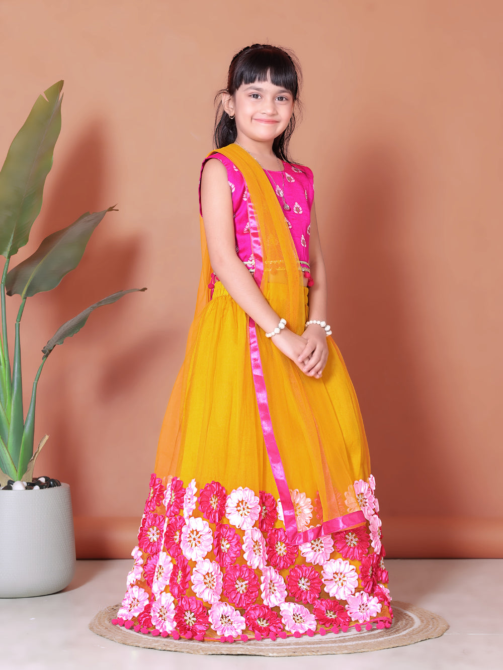 Girls Lehenga Choli Floral Kids Wedding Party Ethnic Dress Festive Wear