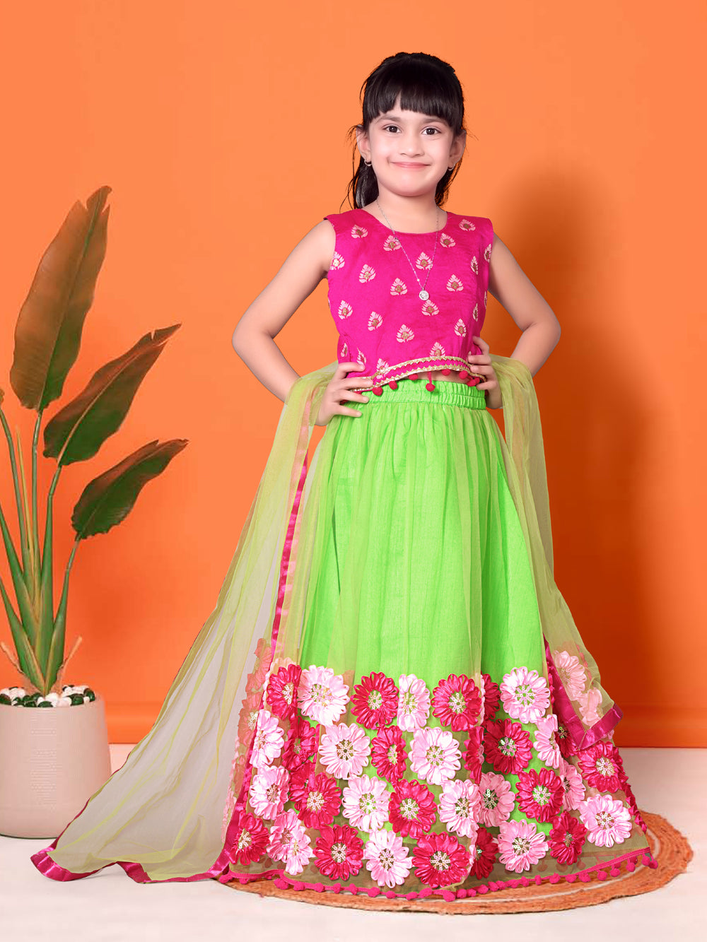 Girls Lehenga Choli Floral Kids Wedding Party Ethnic Dress Festive Wear