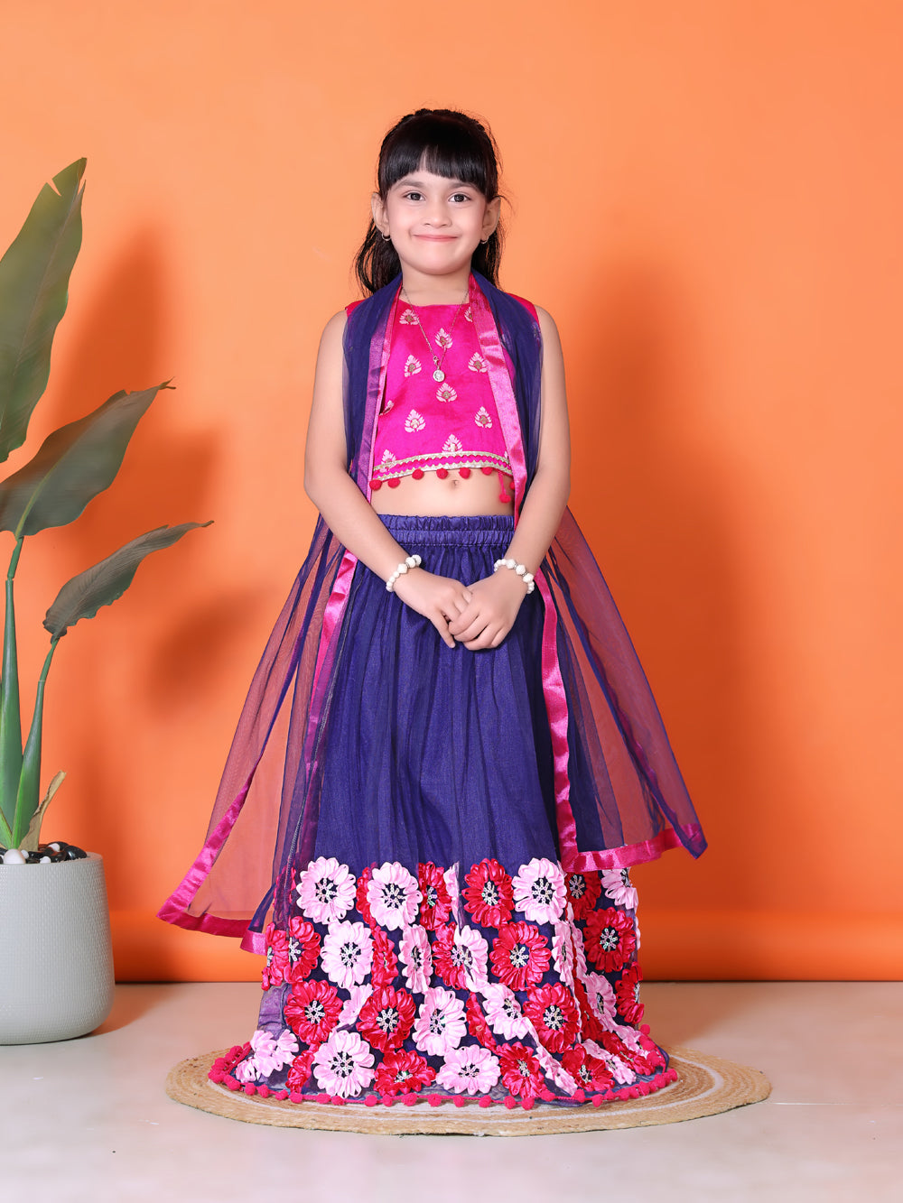 Girls Lehenga Choli Floral Kids Wedding Party Ethnic Dress Festive Wear