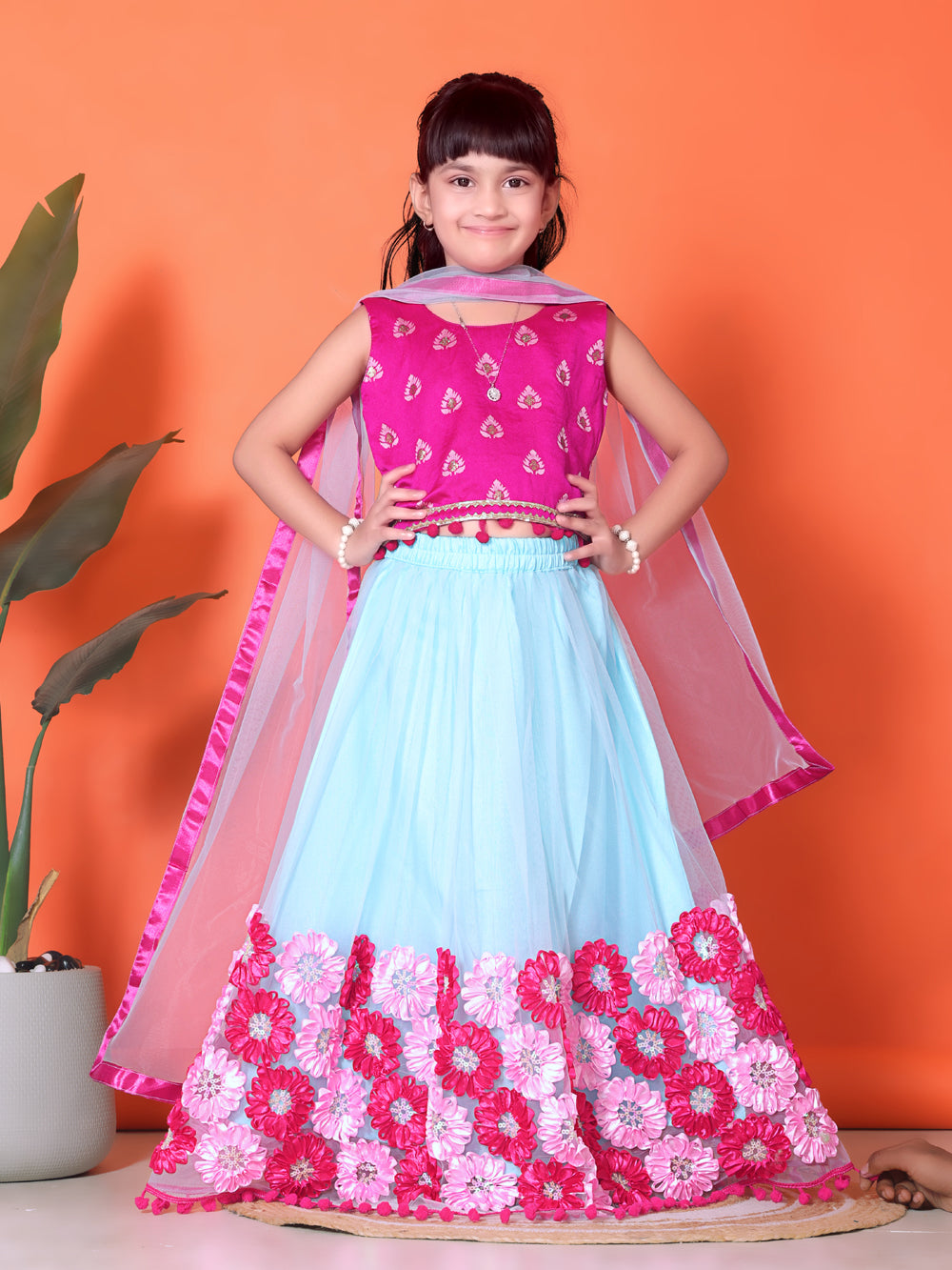 Girls Lehenga Choli Floral Kids Wedding Party Ethnic Dress Festive Wear