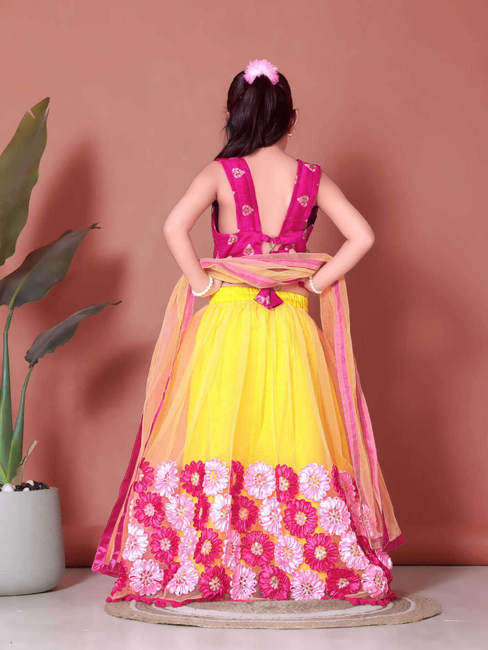 Girls Lehenga Choli Floral Kids Wedding Party Ethnic Dress Festive Wear