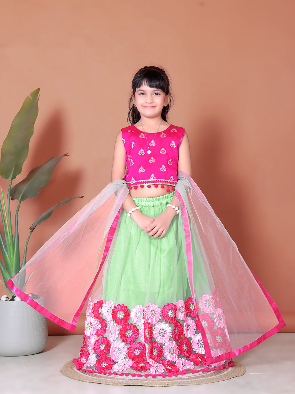 Girls Lehenga Choli Floral Kids Wedding Party Ethnic Dress Festive Wear