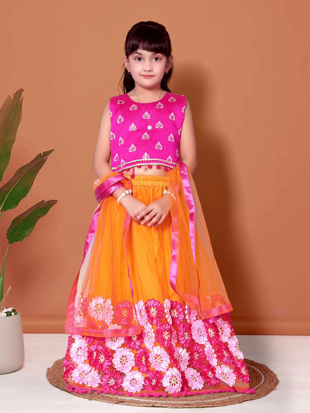 Girls Lehenga Choli Floral Kids Wedding Party Ethnic Dress Festive Wear