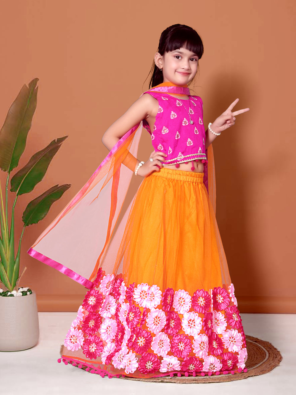 Girls Lehenga Choli Floral Kids Wedding Party Ethnic Dress Festive Wear